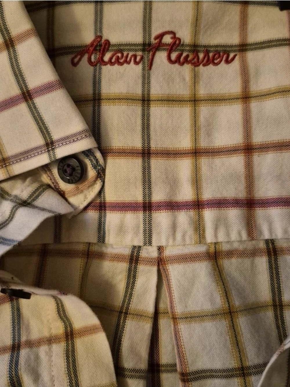 Alan Flusser 100% Cotton multi-color tattersall plaid button-down shirt size xL
